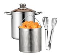Mini Pot de frite, 3, 2qt Pot de friteuse, frire avec panier, couvercle & pinces en acier inoxydable pour pâtes, spaghettis, œufs durs, crevettes, frites..