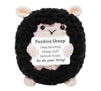 Mini poupée de mouton au crochet avec carte à message et soutien émotionnel pour amis (noir)