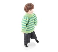 Mini Poupée Garçon échelle 1:12, Cheveux Bruns, Pull Vert pour Décoration de Maison de Poupée, Cadeau Parfait pour Les 3 Ans et Plus