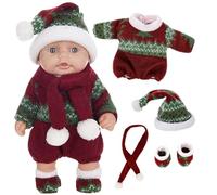 Mini poupées bébé 10 Mini poupées de Noël Mignonnes avec articulations Mobiles réaliste Nouveau-né bébé en Vinyle Souple poupée Debout avec vêtements pour Enfants, Vert