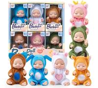 Mini poupées de bébé, 6 pièces de 4, 3 pouces, poupée réaliste posable avec des vêtements d'animaux, mignonne petite pour les tout-petits filles enfants 3 ans et plus, cadeaux d'anniversaire