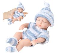 Mini-poupées de bébé en Silicone, poupées Nouveau-nés réalistes de 7 Pouces, Silicone du Corps Plein Corps avec des vêtements, bébés pour Cadeaux pour Enfants, Bleu