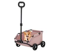 Mini poussette pliable pour petits animaux de compagnie,Plaque de base en PVC renforcé et épais, boucle de sécurité anti-décrochage + sac de rangement + barre de chariot rotative/Rose