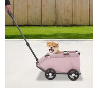 Mini poussette pour chien, avec poignée extensible (53-76 cm), poussette d'extérieur pliable pour animaux de compagnie, pour voyage, acier au carbone et tissu Oxford, 86 x 51 x 35 cm, poudre