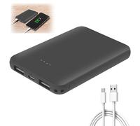 Mini Power Bank : 5000mAh Batterie Externe Fine avec 2 Sorties & 2 Entrées, Charge Rapide USB-C, Petit Chargeur Portable pour i-Phone Sam-Sung Huawei Xiaomi, Noir