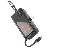 Mini Powerbank 8000mAh USB-C 22.5W et Lightning 20W avec Format Porte-Clé Noir