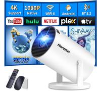 Mini Proiettore 4K 1080P Proiettore Portatile Con Android Tv App Integrata,Proiettore Wifi 6 Bluetooth 5.2 Con Auto Correzione Ruotabile 180° Supporta Phone/Hdmi/Usb/Ps5,Con Cavo Hdmi&Mouse,Bianco