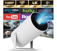 Mini Projecteur 4K Supportée, Videoprojecteur Portable WiFi 6 Bluetooth, Projecteur Video avec Auto Keystone, 130 Pouces, Retournement à 180 Degrés, Dystème D'exploitation Android 11.0 (Beige)