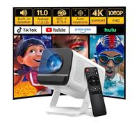 Mini projecteur Android 14 OS avec applications intégrées 1080p 4K - Projecteur portable avec WiFi 6 et Bluetooth 5.4 - Keystone automatique pour chambre à coucher, soirée cinéma, compatible avec iOS