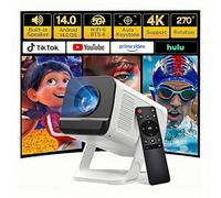Mini Projecteur avec Wi-FI 6 & Bluetooth 5.4 [Apps intégrées & 2026 Upgraded] Supporte 4K 1080P Full HD Vidéoprojecteur, Portable Vidéo Projector Android 14 Compatibile avec HDMI/USB/iPhone Blanc
