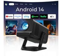 Mini Projecteur avec Wi-FI 6 & Bluetooth 5.4 [Apps intégrées & 2026 Upgraded] Supporte 4K 1080P Full HD Vidéoprojecteur, Portable Vidéo Projector Android 14 Compatibile avec HDMI/USB/iPhone Noir