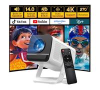 Mini Projecteur avec Wi-FI 6 & Bluetooth 5.4 [Apps intégrées & 2026 Upgraded] Supporte 4K Full HD Vidéoprojecteur, Portable Vidéo Projector Android 14 Compatibile avec HDMI/USB/iPhone Blanc