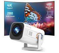 Mini projecteur intelligent LUXVYN V1 portable avec WiFi et Bluetooth 200 ANSI 4K, prise en charge de la résolution FHD, correction automatique du trapèze vidéo, support rotatif à 180° pour la maison