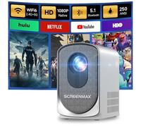 Mini Projecteur Portable SCREENMAX C7 WiFi 6 Bi-Bluetooth, 1080P Supporté Videoprojecteur Focus Electronique, Home Cinema Projecteur Portable Compatible avec iPhone/Android/Laptop/TV Stick (Argenté)