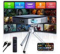 Mini Projecteur Rechargeable, DLP Projecteur Ultra Courte Focale 4K, Vidéoprojecteur Portable WiFi Bluetooth 5.2, Keystone Auto, Parleur HiFi, 100% Sealed Retroprojecteur Kompatibel Android/iOS (us)