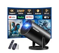 Mini Projector 4K, 1080P Full HD Projector Video Portable Projector Support with WiFi 6 & Bluetooth 5.2, Auto Keystone Adjustment Built-in Apps Smart with 180° Rotation for USB/TV Stick/HDMI