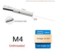 Mini Proximity Switch Small Size M3 M4 M5 M6 Inductive Sensor Micro Metal Three Wire Automation Sensing Unthreaded(M4 Unthreaded,PNP 3 Wires,Normally Open)