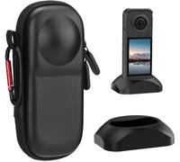 Mini PU Hard Storage Case with Desktop Stand Base for Insta360 X5,Mini Waterproof Protective Case with Carabiner,Anti-Slip Silicone Camera Holder