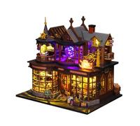 Mini puzzle 3D en bois pour Halloween, modèle de château magique miniature, à faire soi-même, pour les amateurs d'artisanat et de décoration d'intérieur (version kit)