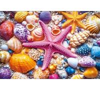Mini puzzle pour adultes de 1000 pièces - Puzzle coloré en coquillages et étoiles de mer, mini puzzle d'été de plage de 1000 pièces (taille finale : 38,1 x 25,4 cm)