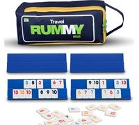 Mini Rami 106 Carreaux Et Quatre Supports De Jeu Exclusifs A 2 Niveaux Dans Un Sac De Voyage Très Résistant, Blanc & Bleu