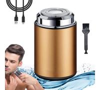 Mini rasoir électrique 2025 - Tondeuse à barbe portable - Format de poche - Sans fil - Rechargeable par USB - Étanche - Convient pour la maison et les voyages - Doré