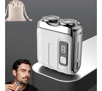 Mini Rasoir Électrique Explosif, Portable Rotary Dual Ring Electric Shaver, Waterproof Double Head Mini Travel Razor Men With Floating Head, Wet And Dry, Cordless (White,Regular)