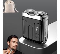 Mini Rasoir Électrique Explosif, Portable Rotary Dual Ring Electric Shaver, Waterproof Double Head Mini Travel Razor Men With Floating Head, Wet And Dry, Cordless (Black,Digital Display)