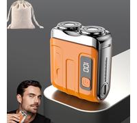 Mini Rasoir Électrique Explosif, Portable Rotary Dual Ring Electric Shaver, Waterproof Double Head Mini Travel Razor Men With Floating Head, Wet And Dry, Cordless (Orange,Digital Display)