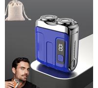 Mini Rasoir Électrique Explosif, Portable Rotary Dual Ring Electric Shaver, Waterproof Double Head Mini Travel Razor Men With Floating Head, Wet And Dry, Cordless (Blue,Digital Display)