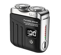 Mini rasoir électrique portable à double anneau rotatif, nouveau modèle R-19 2025, double tête avec écran numérique LED, rechargeable par USB, bouton unique, longue durée (Noir)
