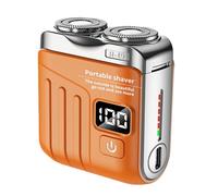 Mini rasoir électrique portable à double anneau rotatif, nouveau modèle R-19 2025, double tête avec écran numérique LED, rechargeable par USB, bouton unique, longue durée (Orange)
