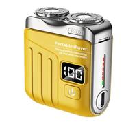 Mini rasoir électrique portable à double anneau rotatif, nouveau modèle R-19 2025, double tête avec écran numérique LED, rechargeable par USB, bouton unique, longue durée (Jaune)