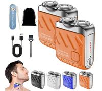 Mini rasoir, petit rasoir à lame magnétique suspendue au canon en acier, mini rasoirs électriques explosifs pour homme, étanche, charge rapide USB, taille de voyage compacte (2 pièces, orange)