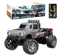 Mini Rc Monster Truck, 1:64 Scale Remote Control Monster Truck, 2.4Ghz Monster Truck Remote Control Car, 3 Speed Adjustable, LED Body Light, for All Terrain (Grey)