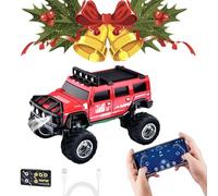 Mini RC Off-Road Truck with Lights, Mini RC Monster Truck, 2.4G Racing System with LED Lights, Adjustable Steering, for Kids Adults and Collectors (Red,Without Trailer)