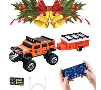 Mini RC Off-Road Truck with Lights, Mini RC Monster Truck, 2.4G Racing System with LED Lights, Adjustable Steering, for Kids Adults and Collectors (Orange,with Trailer)