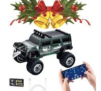 Mini RC Off-Road Truck with Lights, Mini RC Monster Truck, 2.4G Racing System with LED Lights, Adjustable Steering, for Kids Adults and Collectors (Dark Green,Without Trailer)