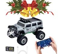 Mini RC Off-Road Truck with Lights, Mini RC Monster Truck, 2.4G Racing System with LED Lights, Adjustable Steering, for Kids Adults and Collectors (Gray,Without Trailer)