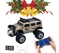 Mini RC Off-Road Truck with Lights, Mini RC Monster Truck, 2.4G Racing System with LED Lights, Adjustable Steering, for Kids Adults and Collectors (Khaki,Without Trailer)