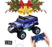 Mini RC Off-Road Truck with Lights, Mini RC Monster Truck, 2.4G Racing System with LED Lights, Adjustable Steering, for Kids Adults and Collectors (Blue,Without Trailer)