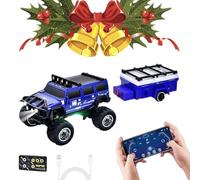 Mini RC Off-Road Truck with Lights, Mini RC Monster Truck, 2.4G Racing System with LED Lights, Adjustable Steering, for Kids Adults and Collectors (Blue,with Trailer)