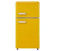 Mini-Réfrigérateur 72 L Avec Fonction Congélateur, 39 Db, éclairage LED, 120 Kwh/An, Pour Cuisine, Bureau,Réfrigérateur Rétro, Réfrigérateur Double Porte Supérieure Et Inférieure,Yellow