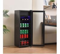 Mini Réfrigérateur à Boissons 128L Noir avec Porte Vitrée, Frigo Bar Silencieux, Éclairage LED, Étagères Réglables