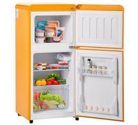 Mini-réfrigérateur avec congélateur de style rétro pour bureau ou résidence universitaire,ave clayettes amovibles en verre, dégivrage manuel et réglage de la température sur 7 niveaux,Yellow