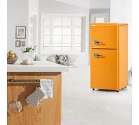 Mini-Réfrigérateur Avec Congélateur, Mini-Réfrigérateur Rétro 2 Portes Pour Résidence Universitaire, 60 L, Petit Réfrigérateur Rétro, Thermostat Réglable, Mini-Réfrigérateur Rétro Compact,Yellow