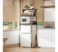 Mini réfrigérateur compact avec 4 niveaux de prise de courant, étagère à micro-ondes, solution de rangement de cuisine en grain de bois noir pour petits espaces, garde-manger et étagère de boulangerie