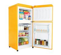 Mini Réfrigérateur-congélateur 2 Portes,Style Rétro, 60 L+ 22 L 99 kWh/an, -18 °C à +10 °C,éclairage LED, Jaune