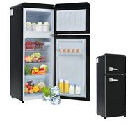 Mini réfrigérateur rétro avec compartiment congélateur 92 litres (compartiment congélateur 28L) Compact 105x41x45 cm Faible consommation électrique (116 kWh/an) - Éclairage LED, 2 portes,92LBlack
