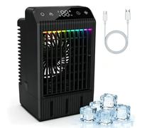 Mini refroidisseur d'air évaporateur mobile avec réservoir d'eau de 1000 ml et 2 buses de pulvérisation, 4 niveaux de ventilateur et minuterie (2 à 12 heures), éclairage RVB silencieux (7 couleurs